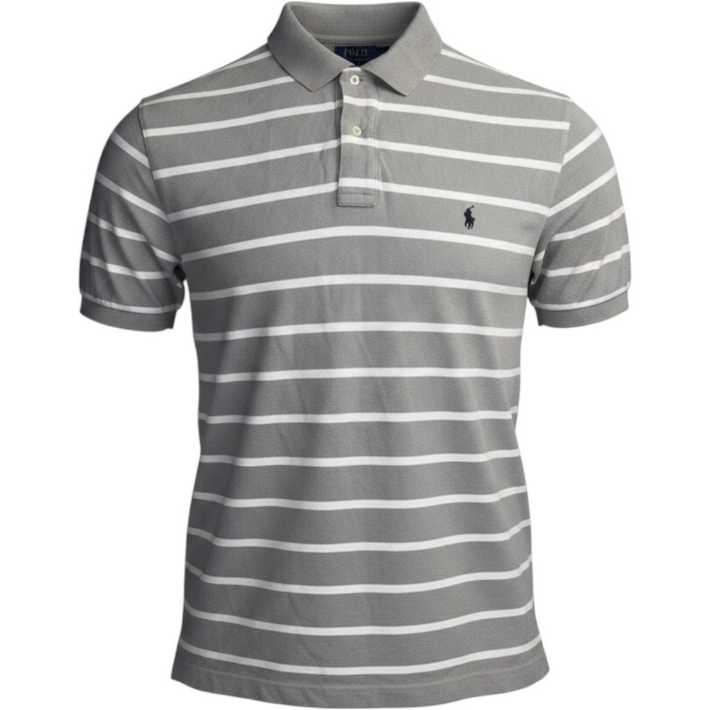 Ralph Lauren Men's Grey And White Striped Polo Size XLT